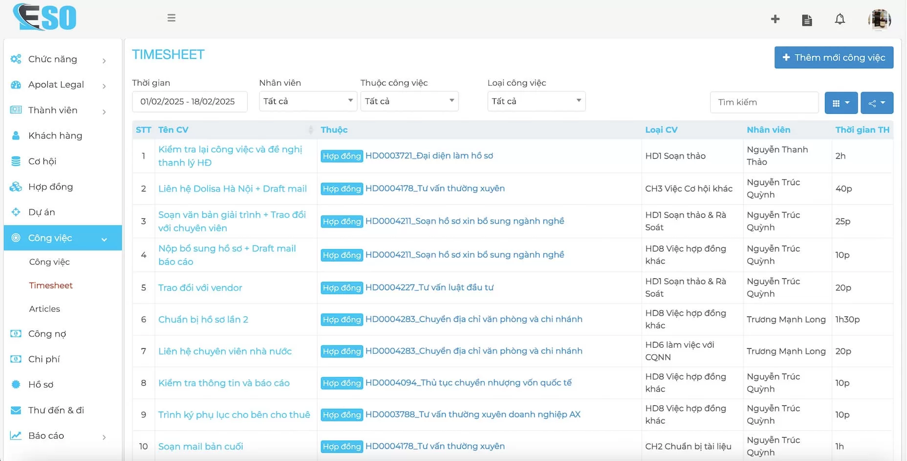 Quản lý công việc timesheet