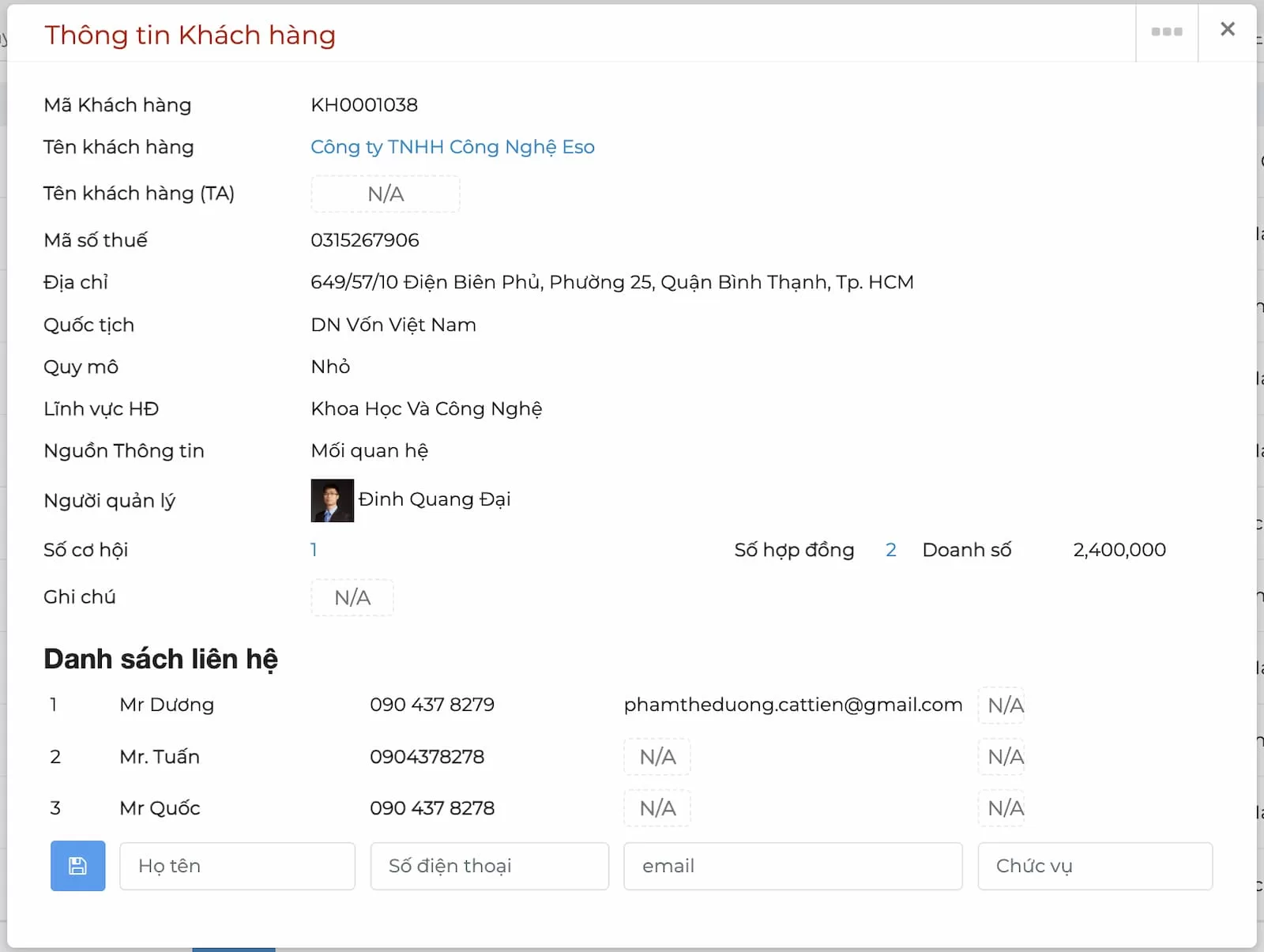 Thông tin khách hàng